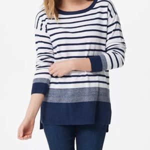 Barefoot Dreams Cozy Chic Ultra Lite Knit Navy Blue & White Stripe Pullover 2X